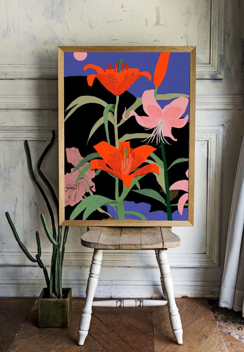 Vibrant Floral Illustration Poster. — room view 1