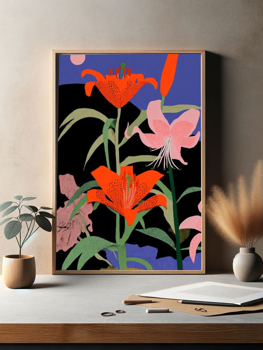 Vibrant Floral Illustration Poster. — room view 2