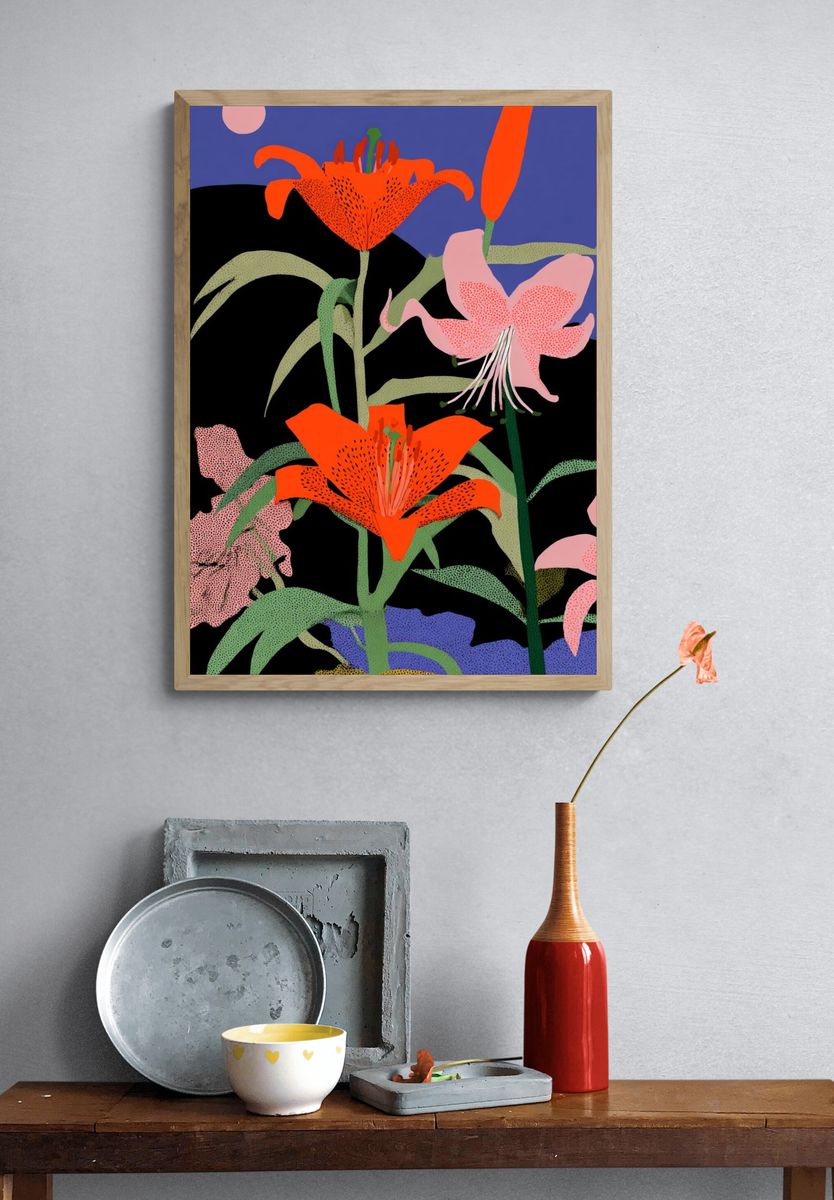 Vibrant Floral Illustration Poster. — room view 3