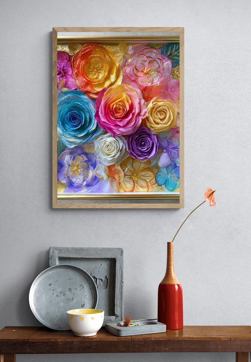 Rainbow Floral Relief Poster. — room view 3