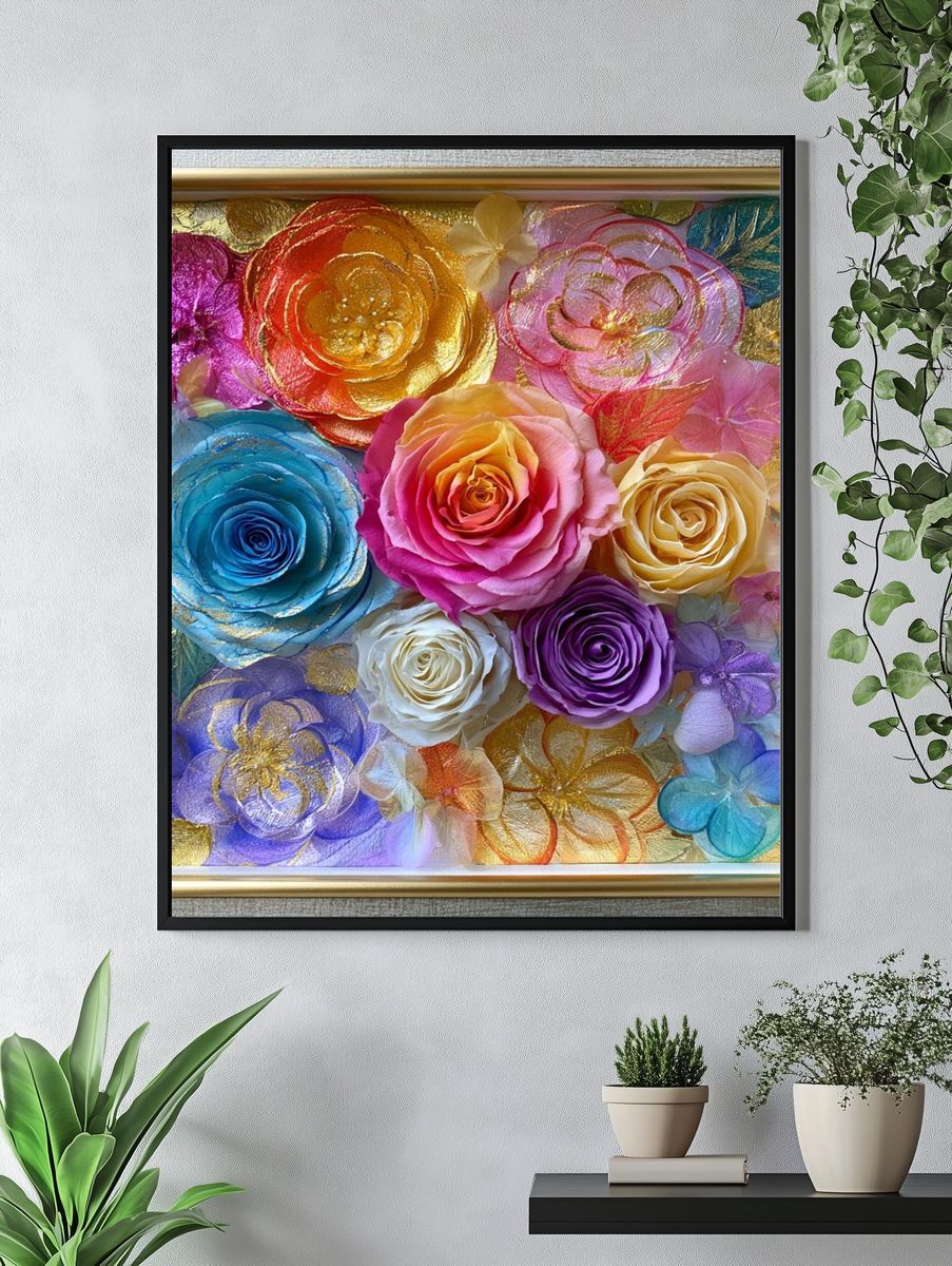 Rainbow Floral Relief Poster. — room view 4