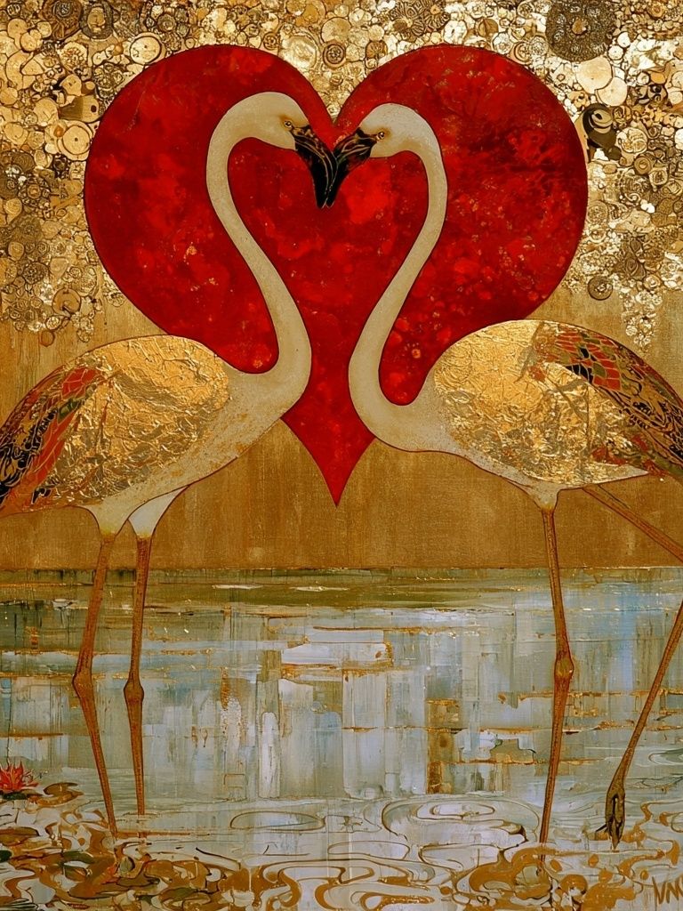 Flamingo Heart Gold Poster. poster — fine-art art
