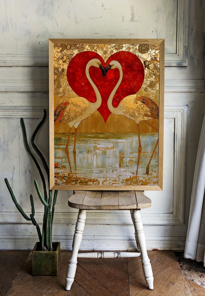Flamingo Heart Gold Poster. — room view 1