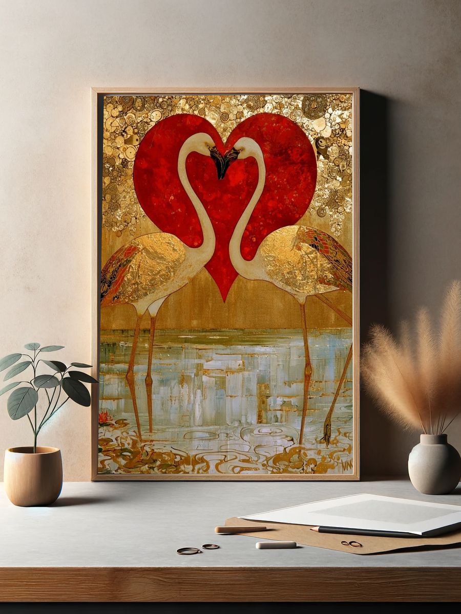 Flamingo Heart Gold Poster. — room view 2