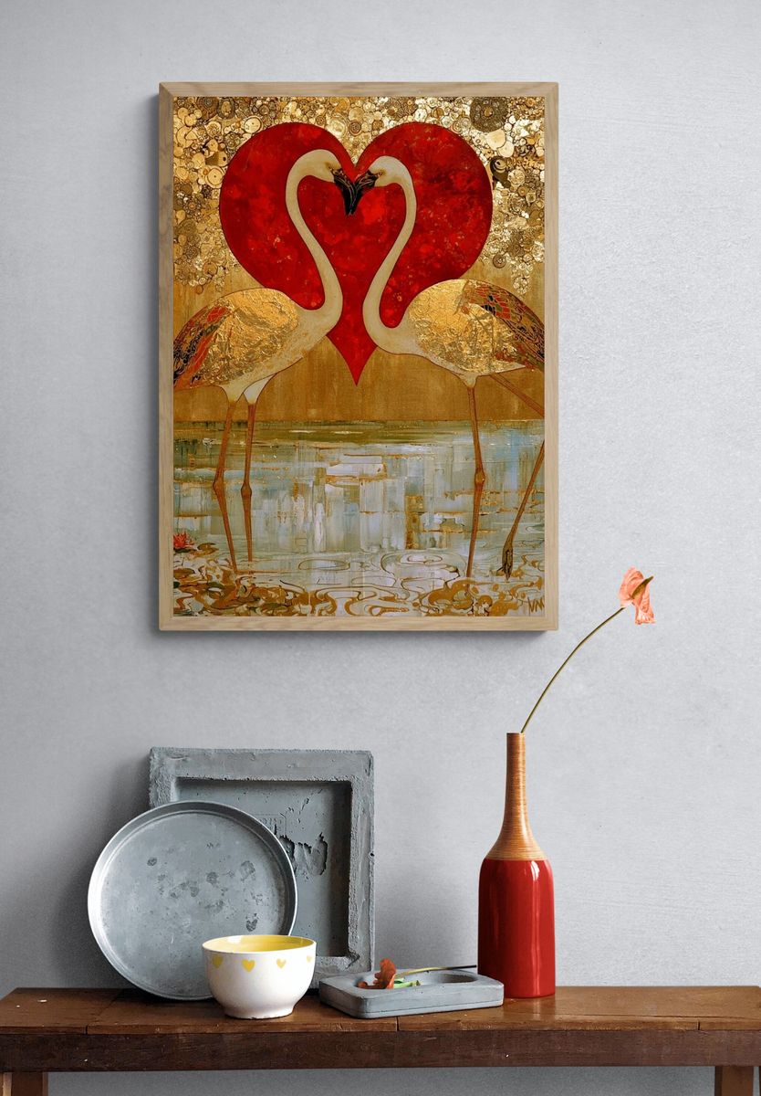 Flamingo Heart Gold Poster. — room view 3