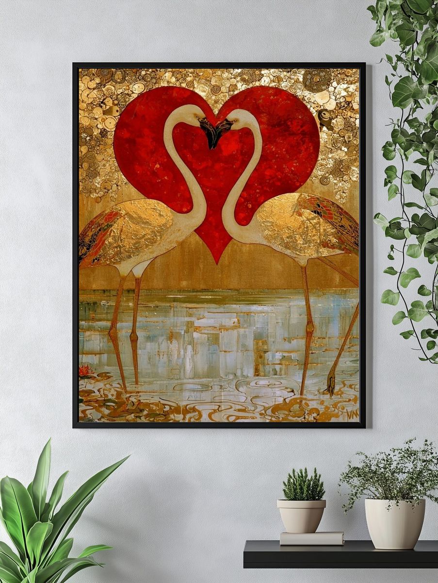 Flamingo Heart Gold Poster. — room view 4