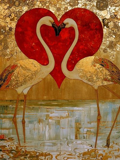 Flamingo Heart Gold Poster. poster