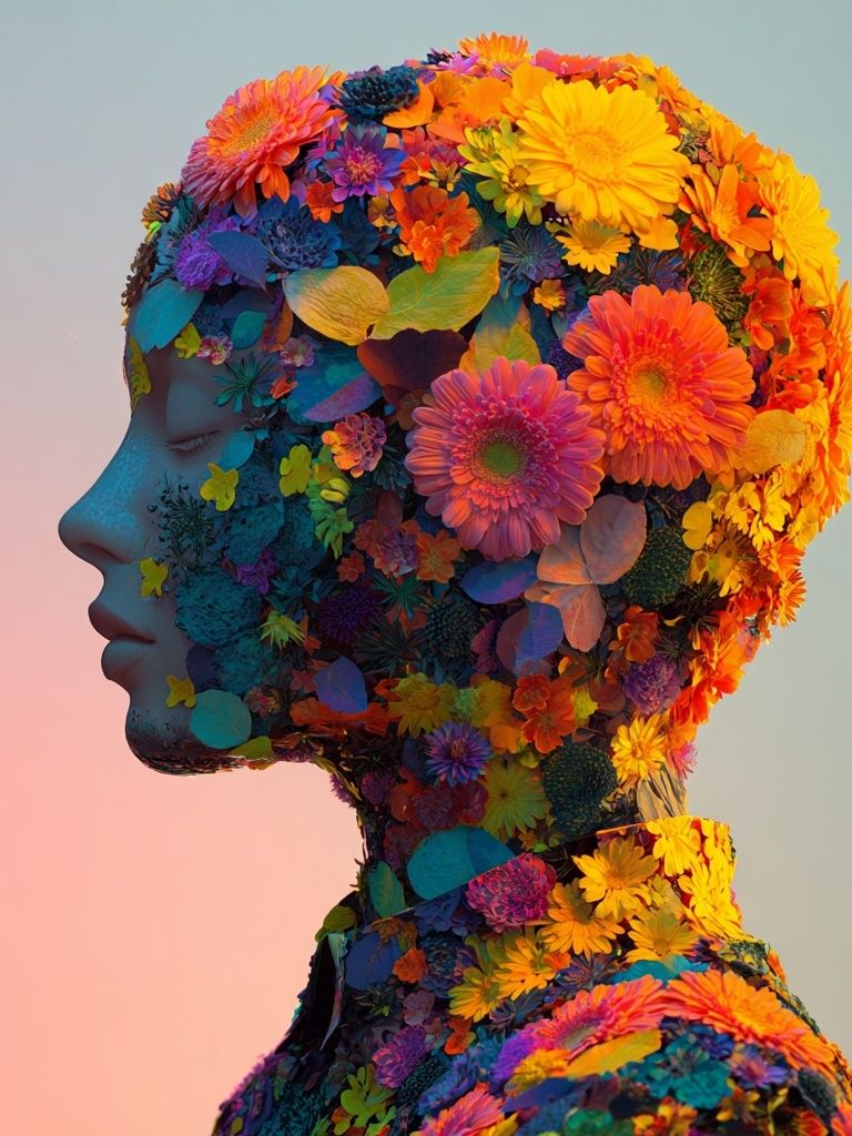Floral Profile Portrait Print. poster detail
