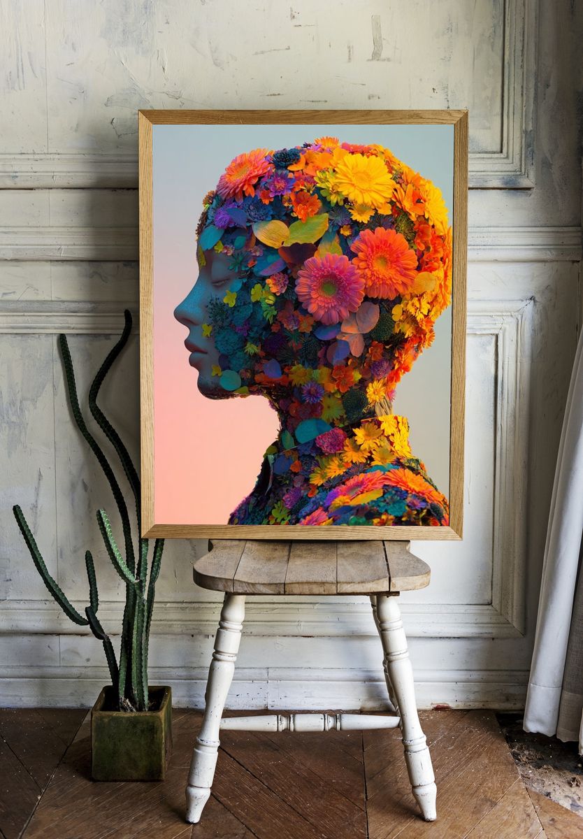 Floral Profile Portrait Print. — room view 1