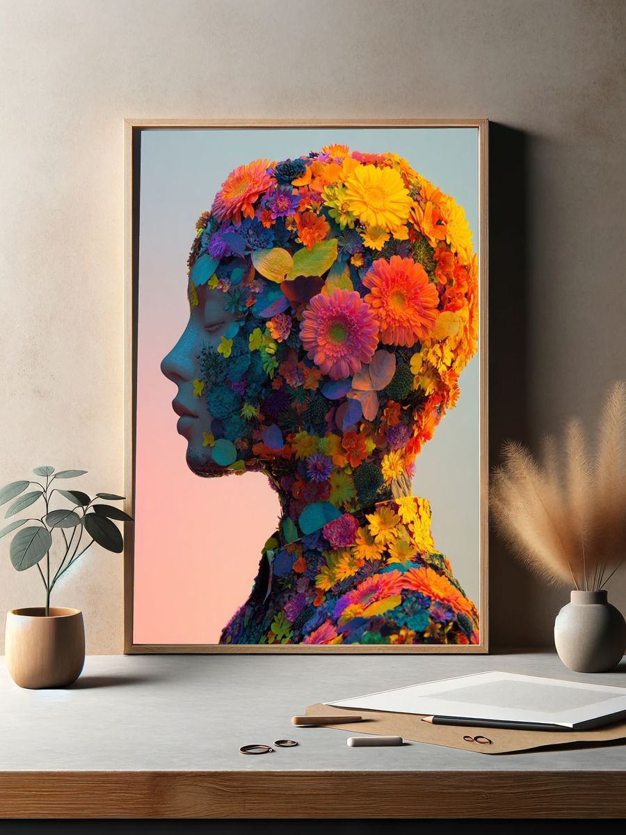 Floral Profile Portrait Print. — room view 2