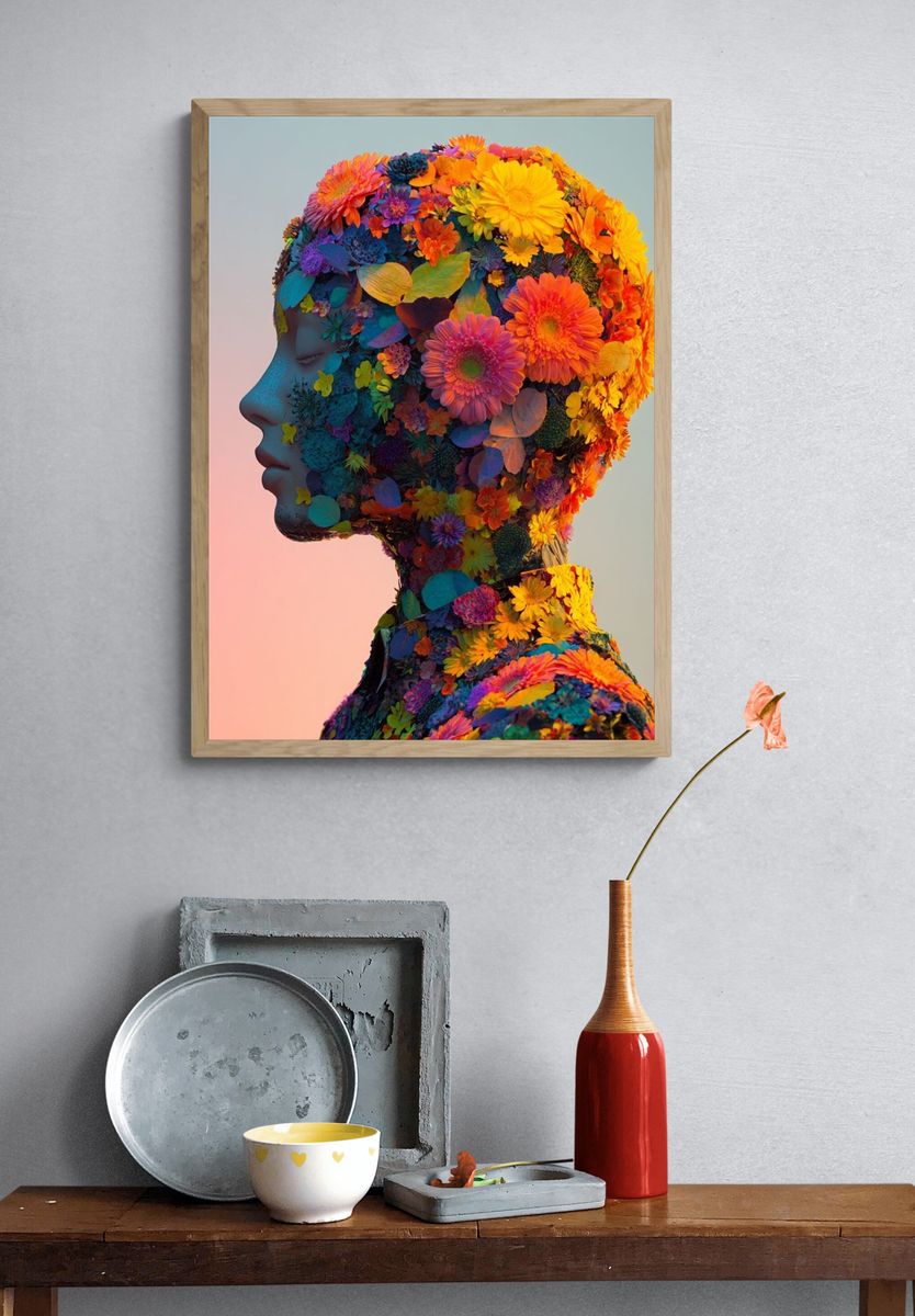 Floral Profile Portrait Print. — room view 3