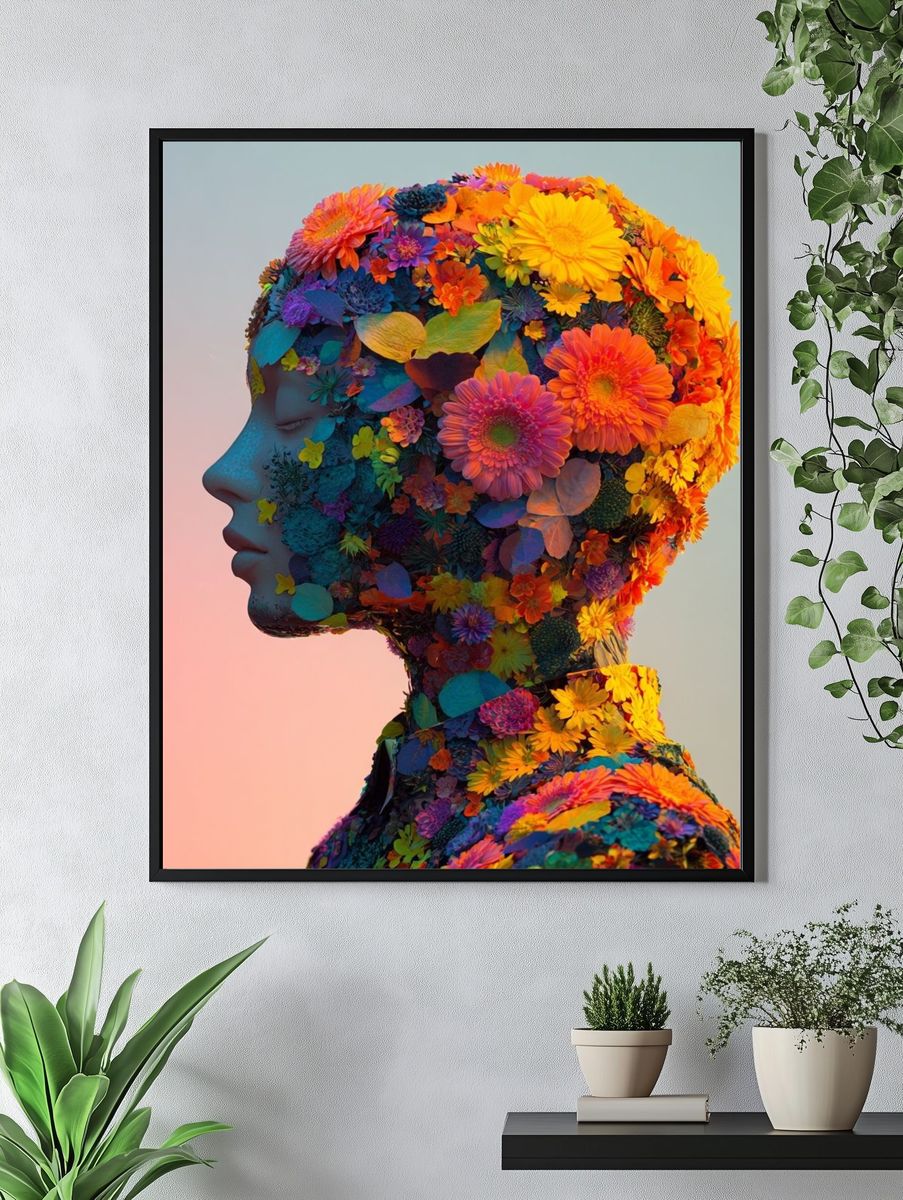 Floral Profile Portrait Print. — room view 4