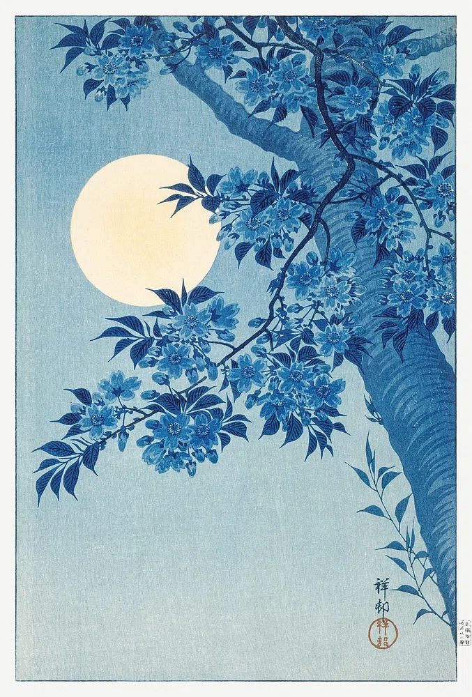 Blue Floral Moonlight — Fine Art Print. poster detail