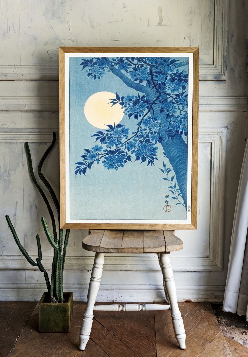 Blue Floral Moonlight — Fine Art Print. — room view 1