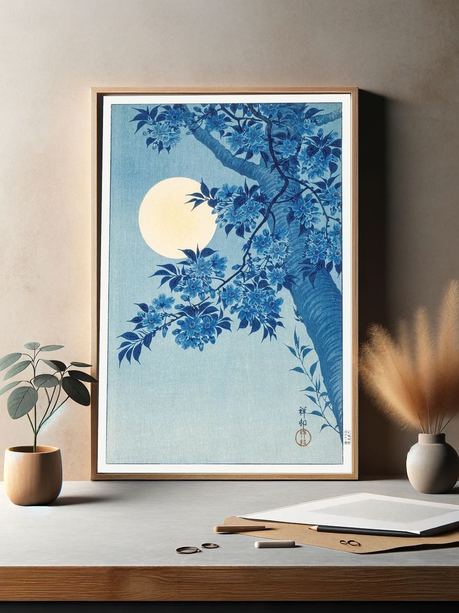 Blue Floral Moonlight — Fine Art Print. — room view 2