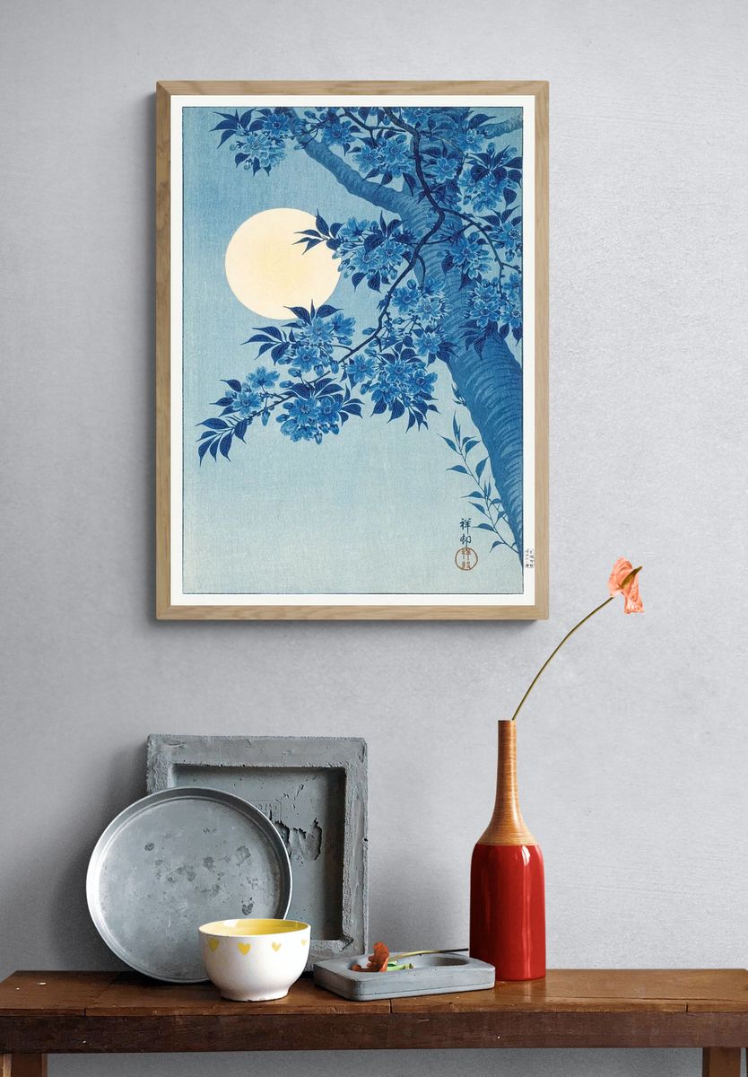 Blue Floral Moonlight — Fine Art Print. — room view 3