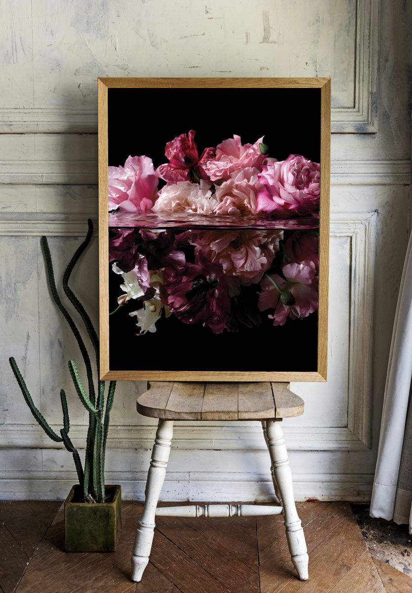 Floating Pink Flowers Photography Poster. — room view 1