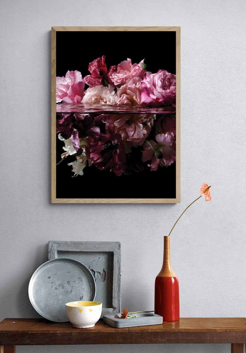 Floating Pink Flowers Photography Poster. — room view 3