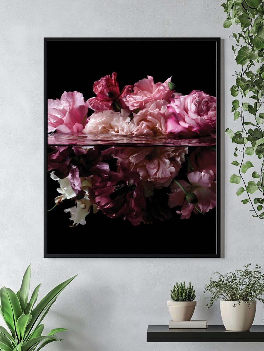 Floating Pink Flowers Photography Poster. — room view 4