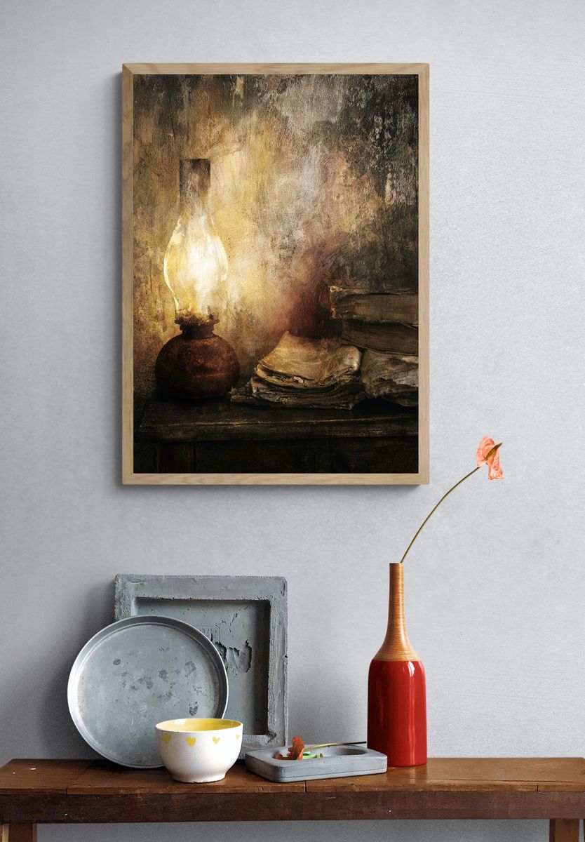 Oil Lamp Still Life Poster. — room view 3