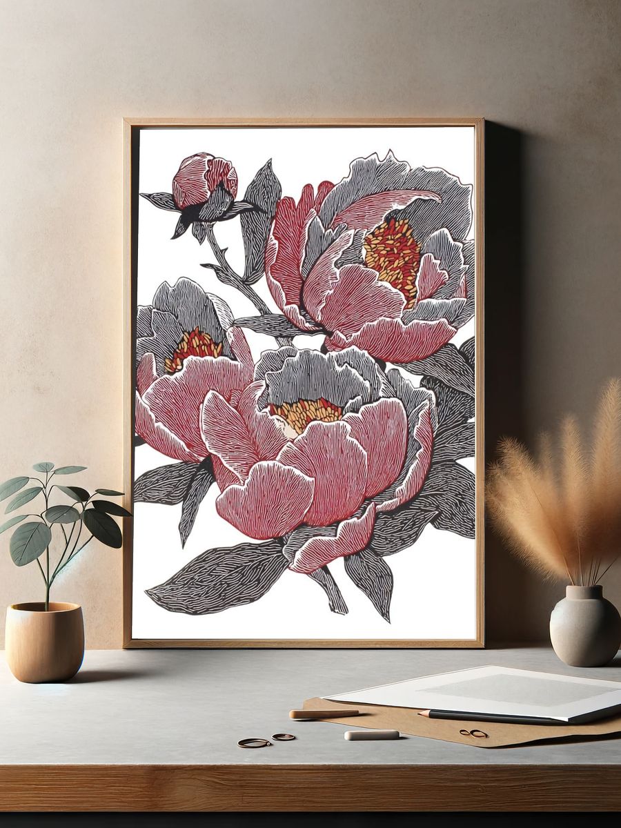 Peony Floral Illustration Poster. — room view 2