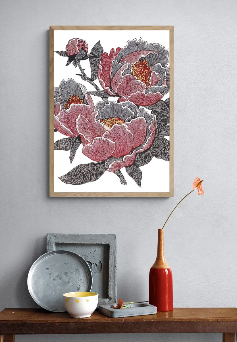 Peony Floral Illustration Poster. — room view 3