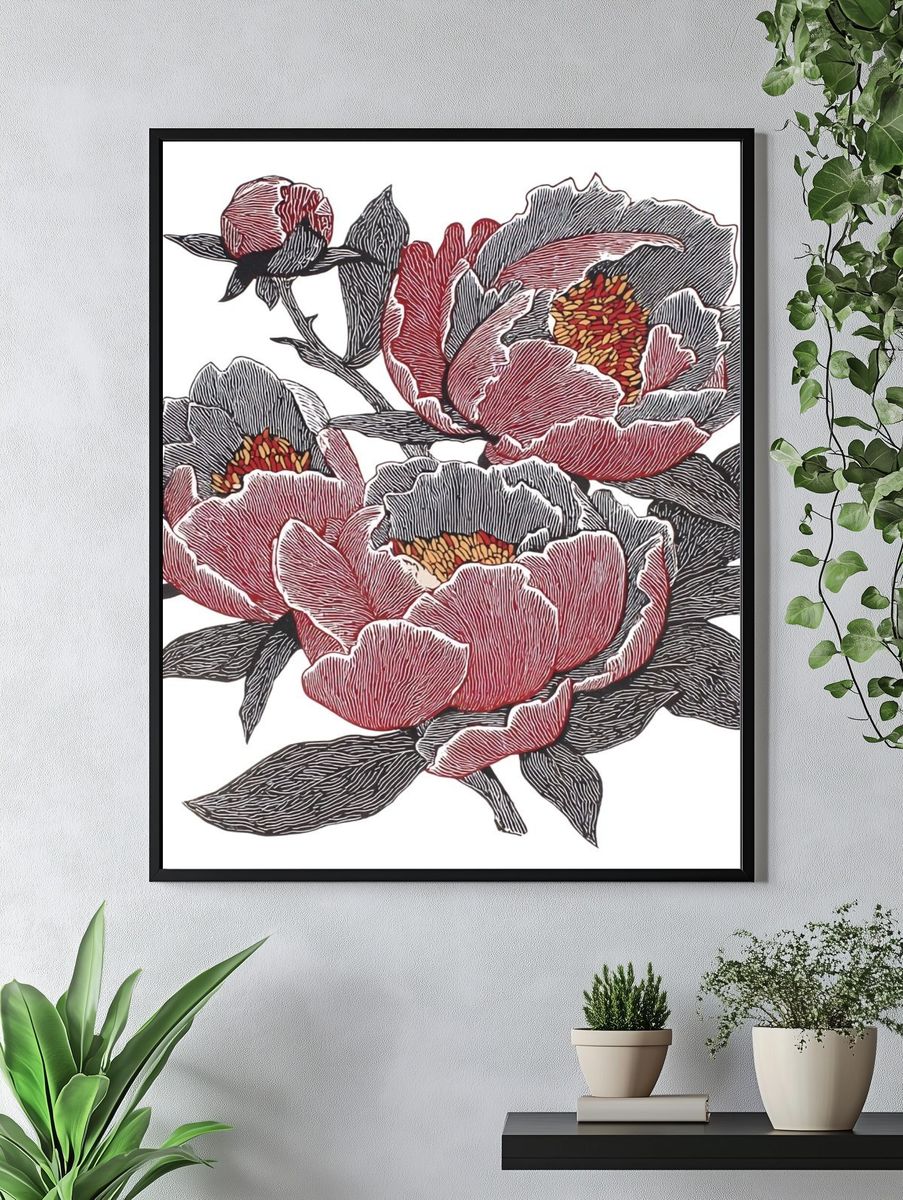 Peony Floral Illustration Poster. — room view 4