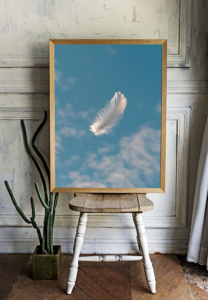 Floating Feather Sky Poster. — room view 1