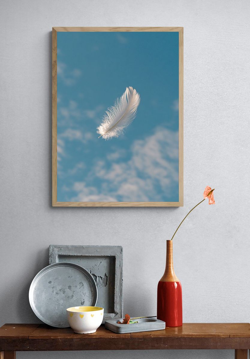 Floating Feather Sky Poster. — room view 3