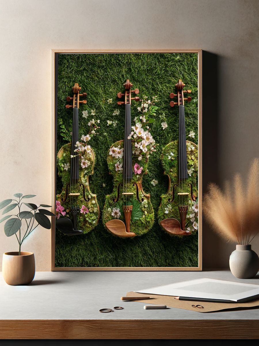 Floral Violin Trio — Nature Print. — room view 2