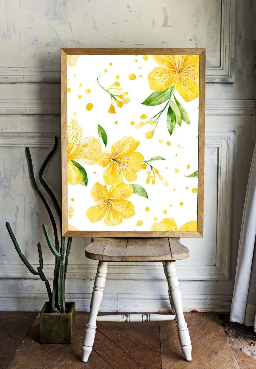 Yellow Floral Watercolor Poster. — room view 1