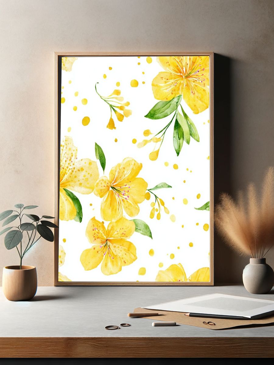 Yellow Floral Watercolor Poster. — room view 2