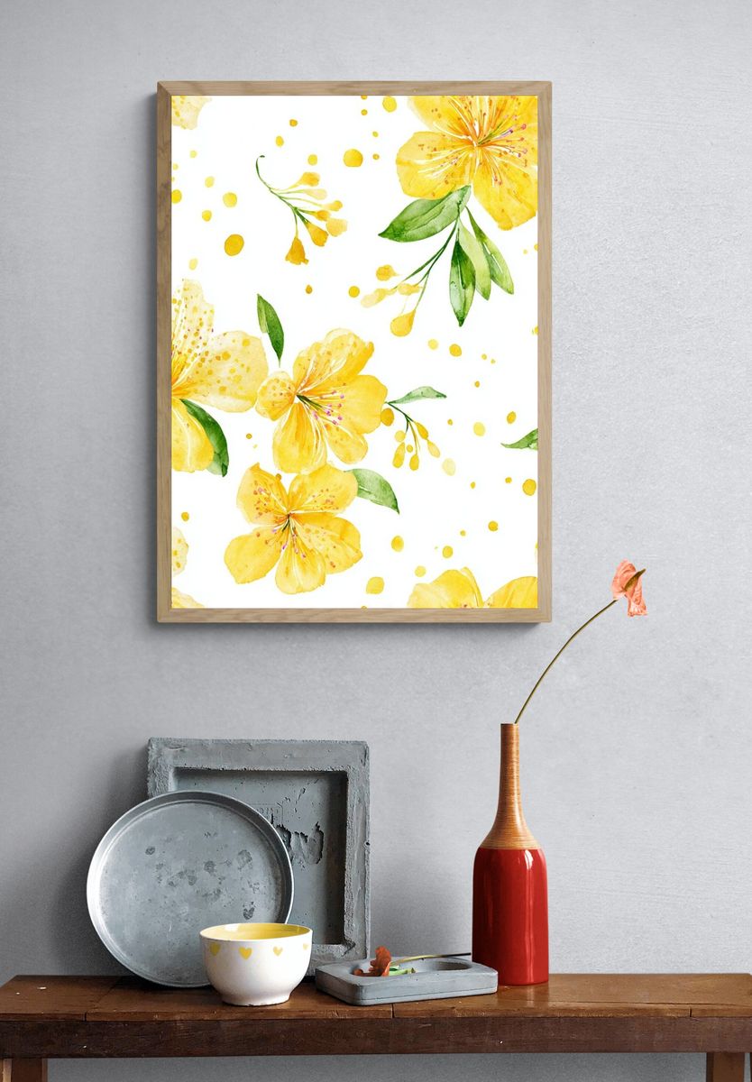 Yellow Floral Watercolor Poster. — room view 3