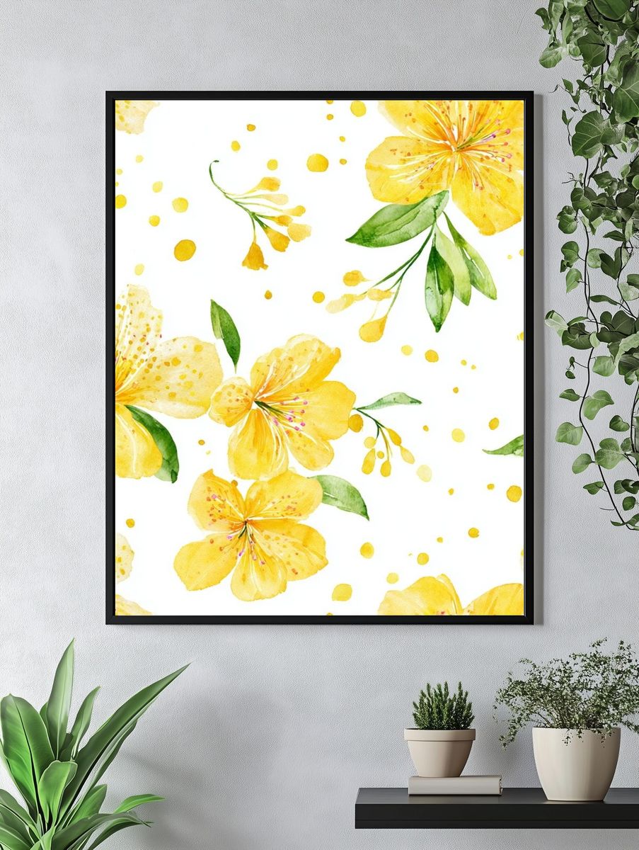 Yellow Floral Watercolor Poster. — room view 4