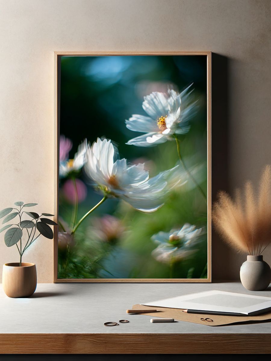 Delicate White Flowers — Photography Print. — room view 2