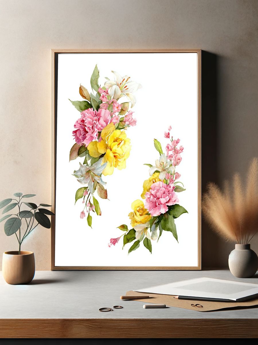 Floral Watercolor Bouquet Poster. — room view 2
