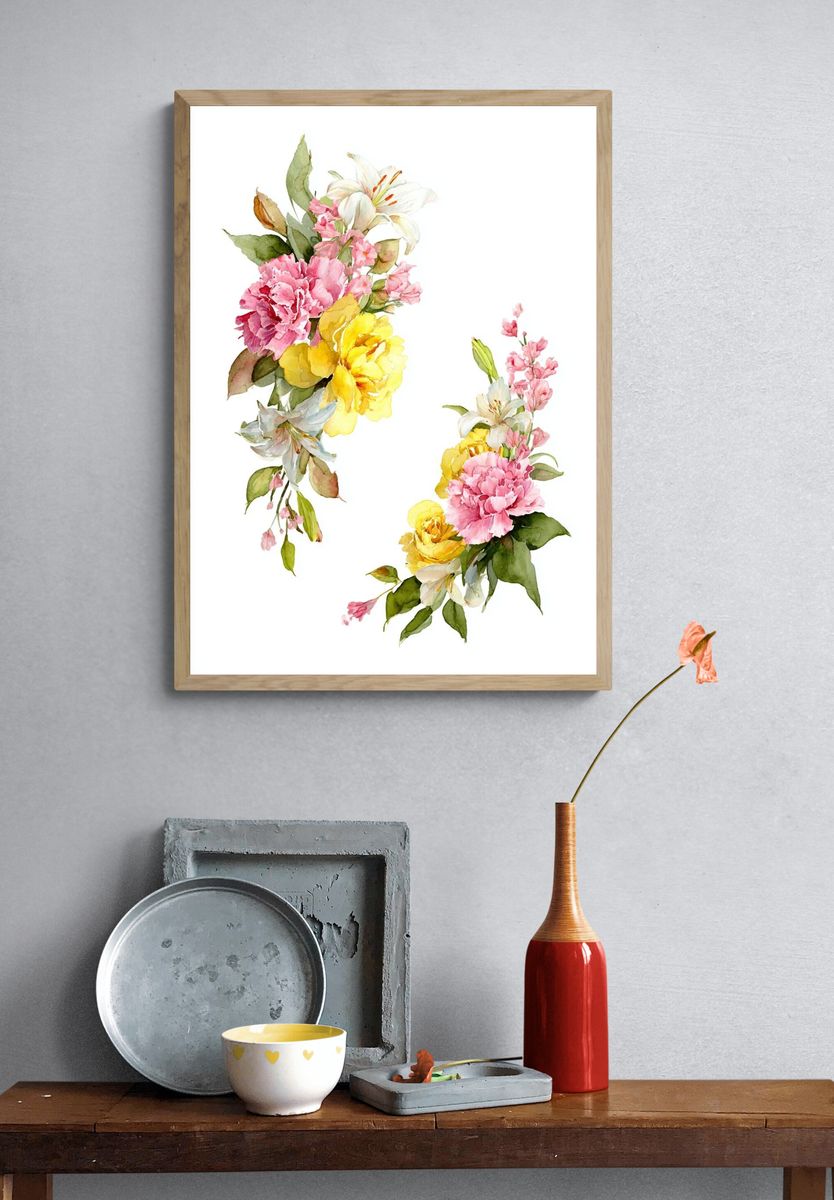 Floral Watercolor Bouquet Poster. — room view 3