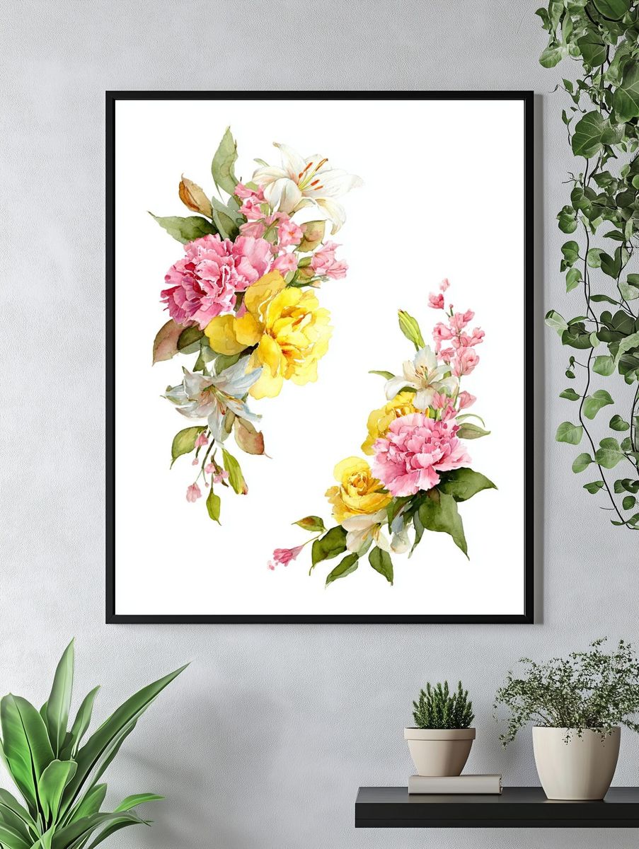 Floral Watercolor Bouquet Poster. — room view 4