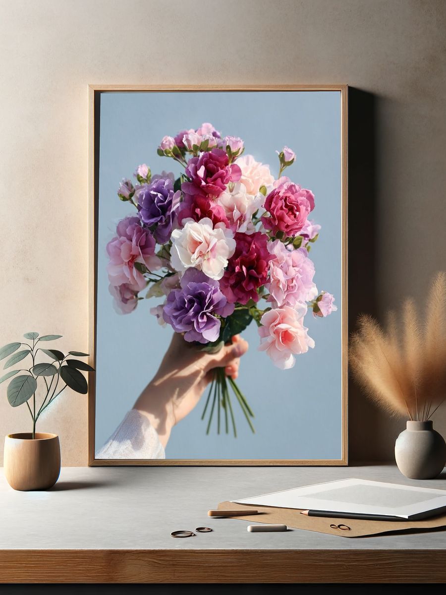 Pastel Flower Bouquet Photography Poster. — room view 2