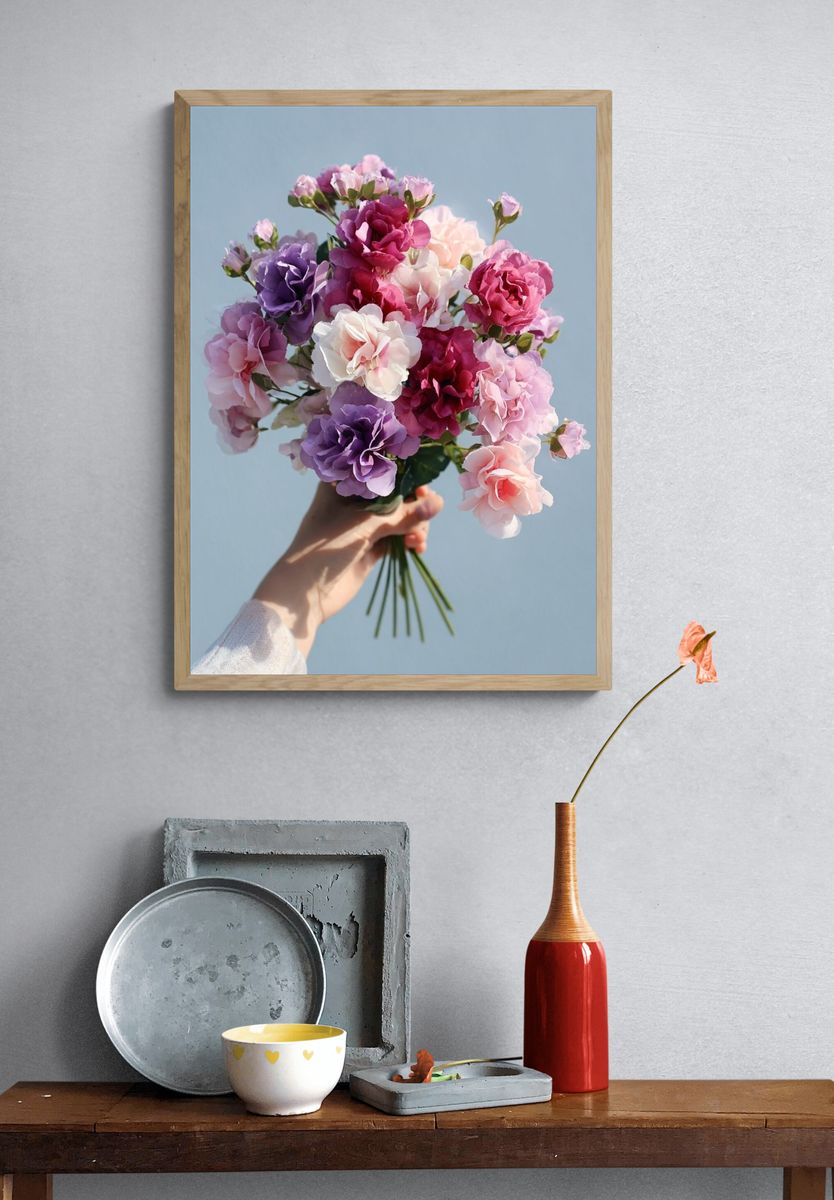 Pastel Flower Bouquet Photography Poster. — room view 3