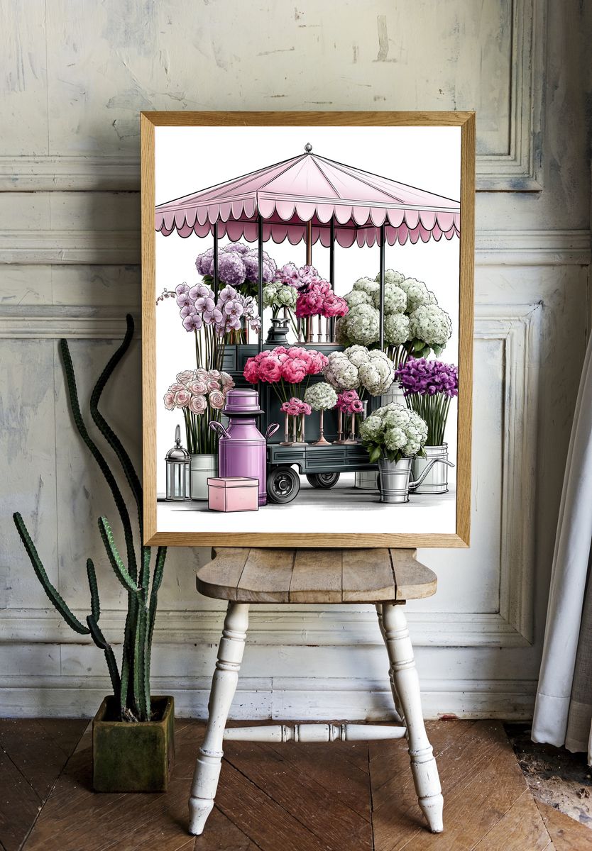 Flower Market Cart Illustration Poster. — room view 1