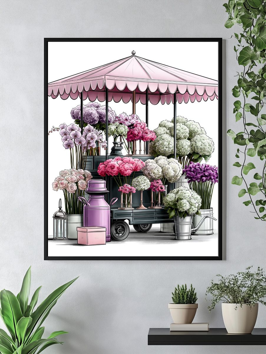 Flower Market Cart Illustration Poster. — room view 4