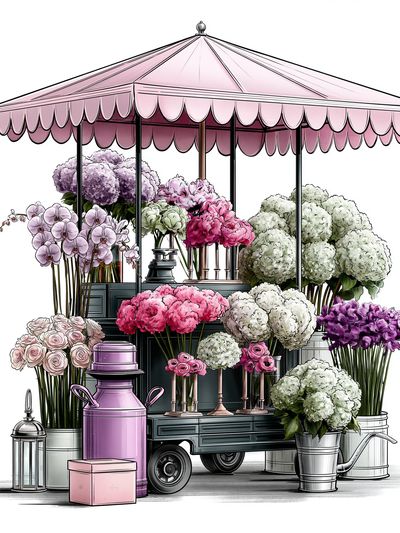 Flower Market Cart Illustration Poster. poster