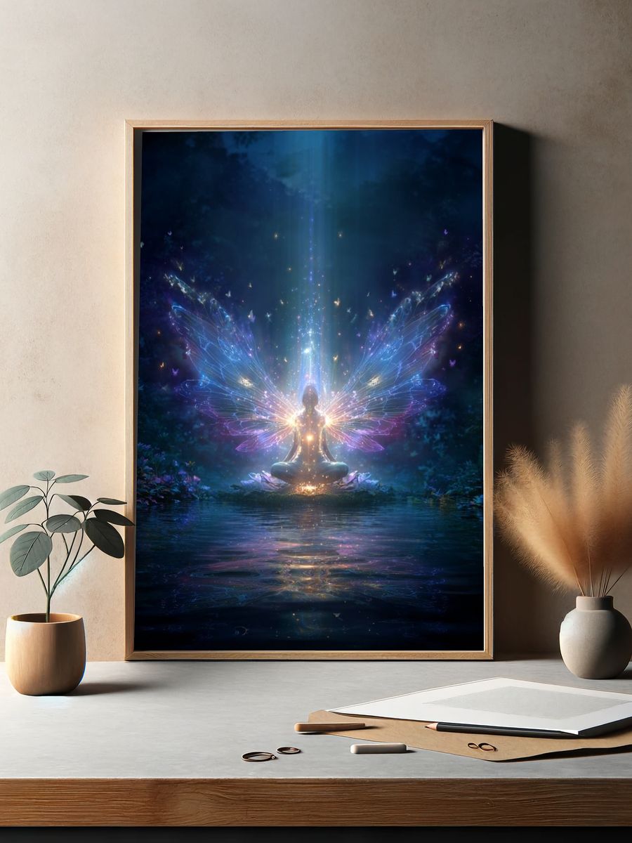 Mystical Fairy Meditation — Digital Art Print. — room view 2