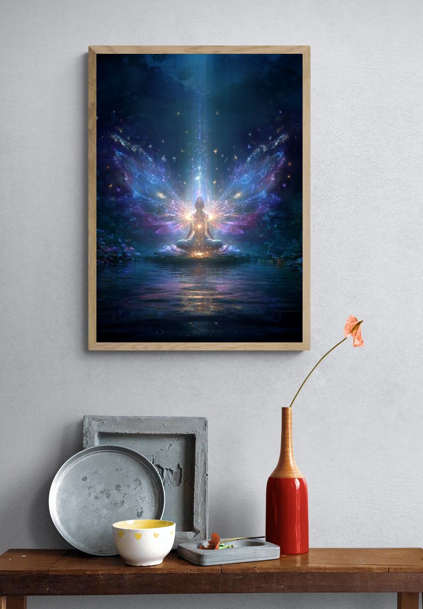 Mystical Fairy Meditation — Digital Art Print. — room view 3
