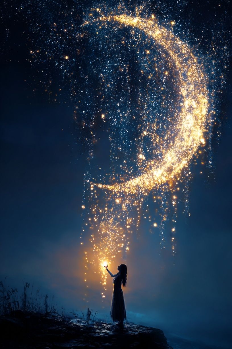 Girl with Magical Moonlight — Fantasy Print. poster — fine-art art