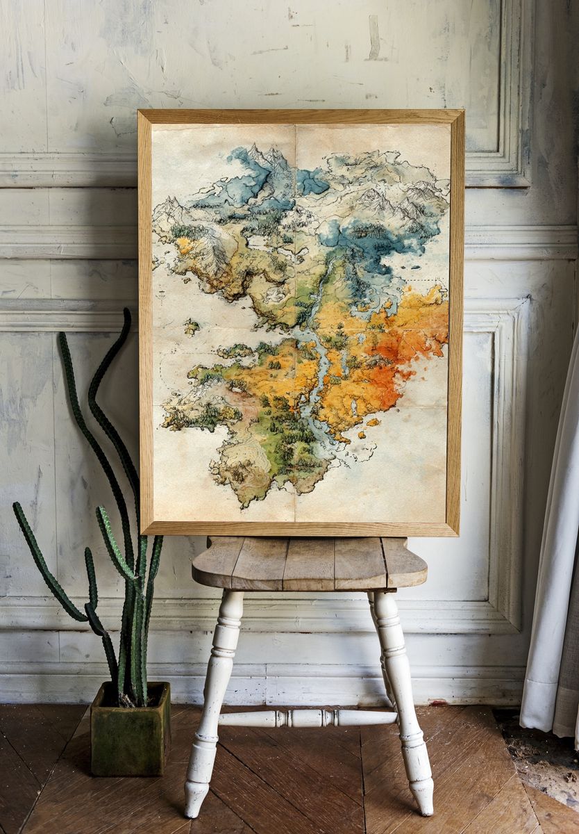 Fantasy Map — Vintage Print. — room view 1