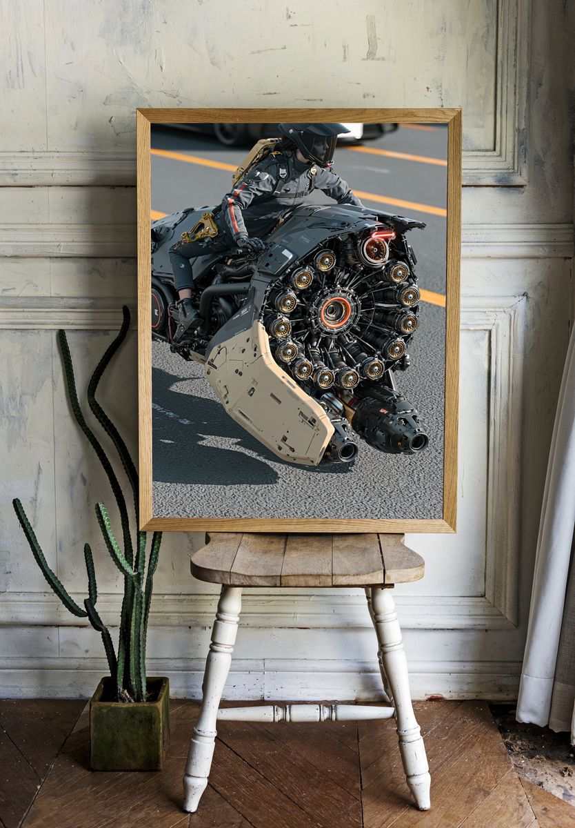 Futuristic Motorcycle Rider Poster. room preview