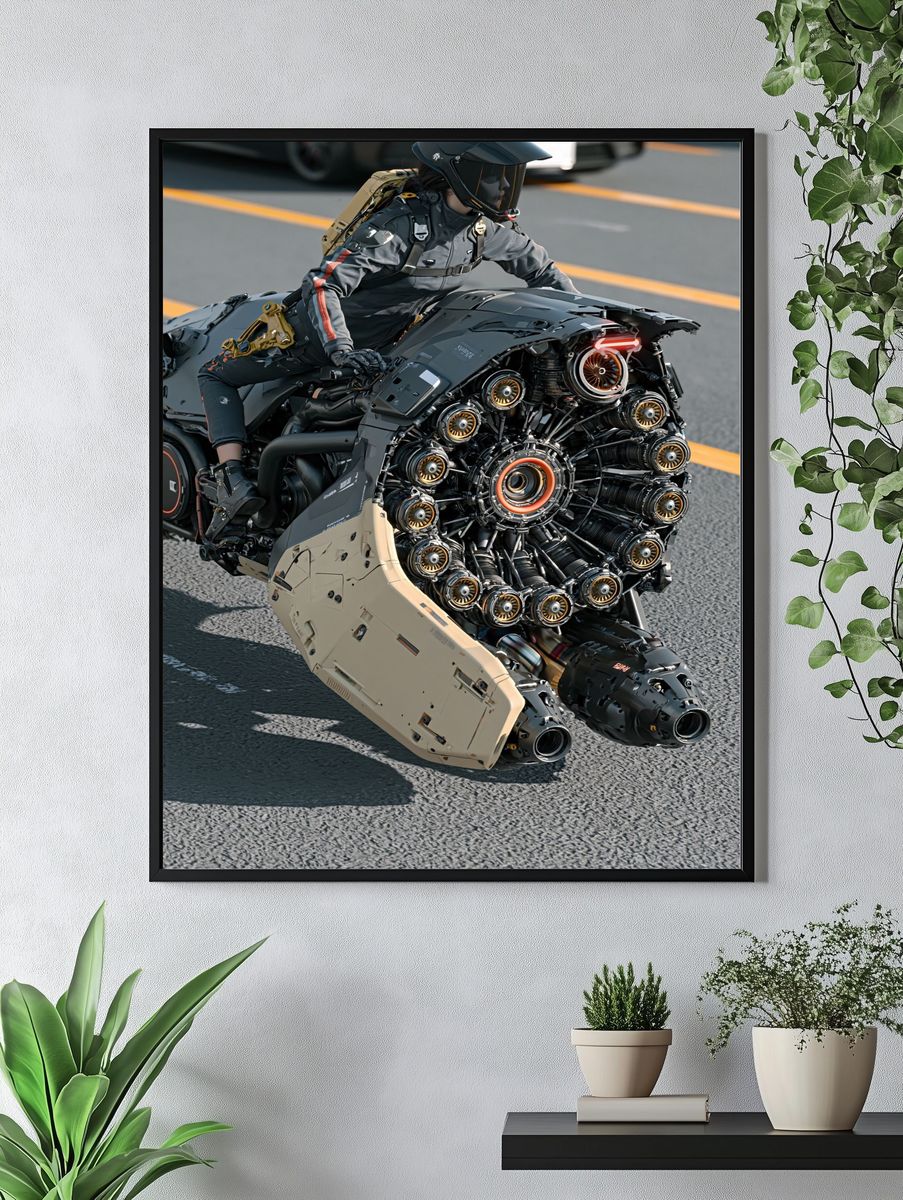 Futuristic Motorcycle Rider Poster. — room view 4