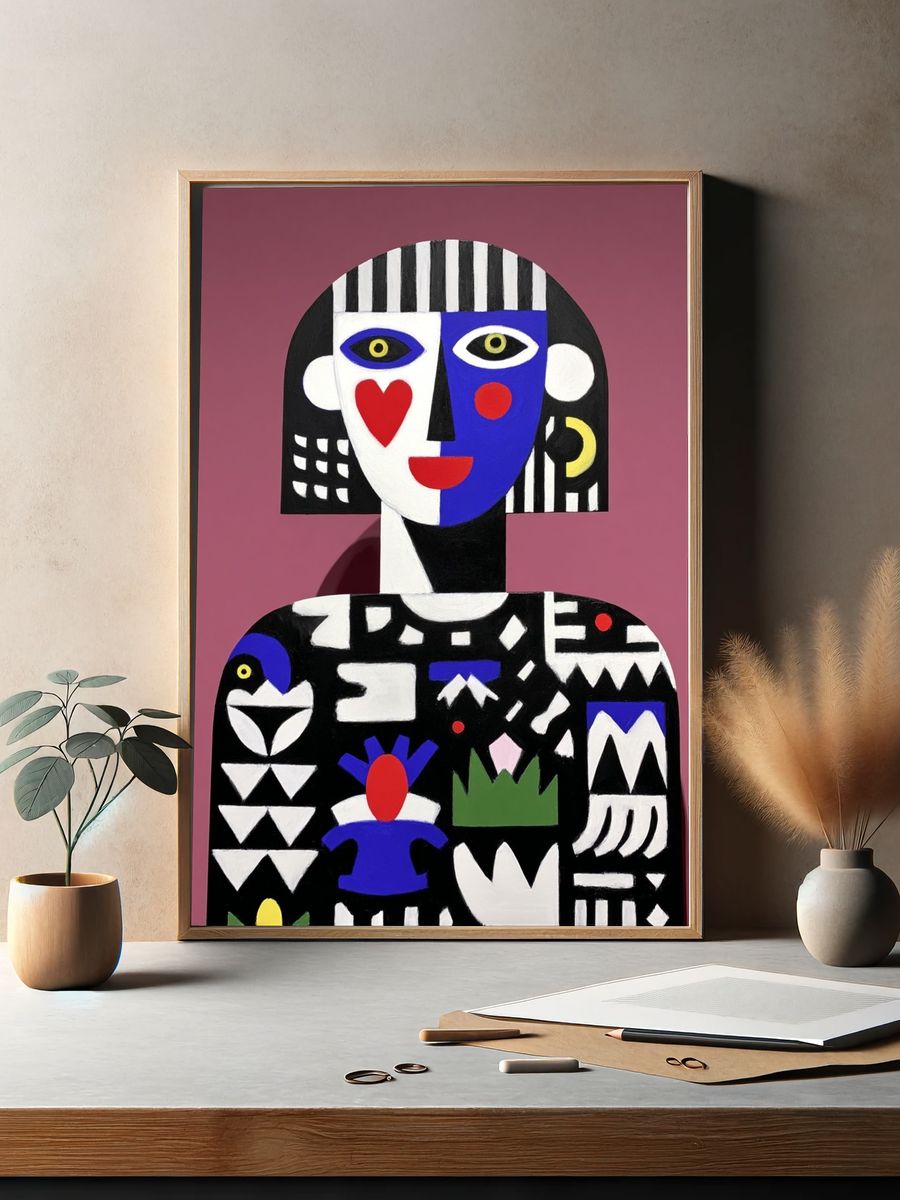Cubist Face Abstract Poster. — room view 2